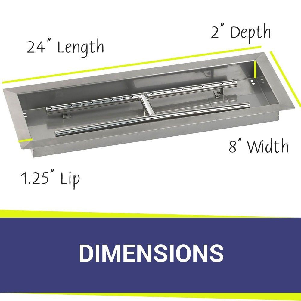American Fire Glass 24" x 8" Rectangular Stainless Steel Drop-In Pan with AWEIS System -  Bundle