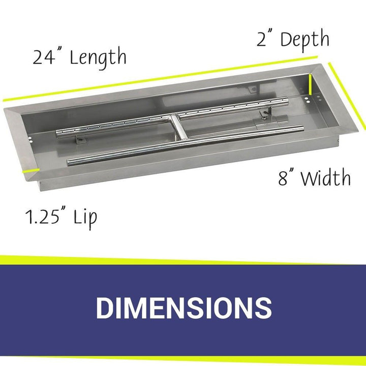 American Fire Glass 24" x 8" Rectangular Stainless Steel Drop-In Pan with AWEIS System -  Bundle