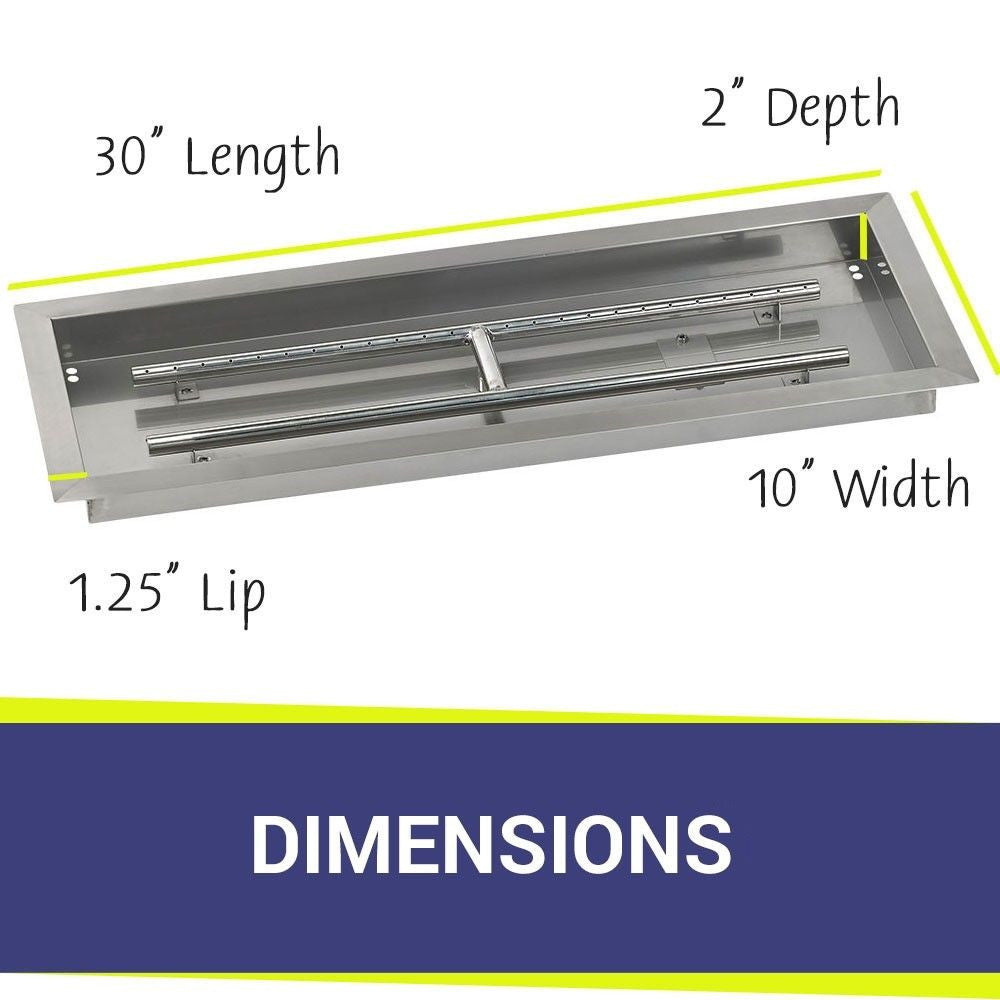 American Fire Glass 30" x 10" Rectangular Stainless Steel Drop-In Pan with AWEIS System - Bundle