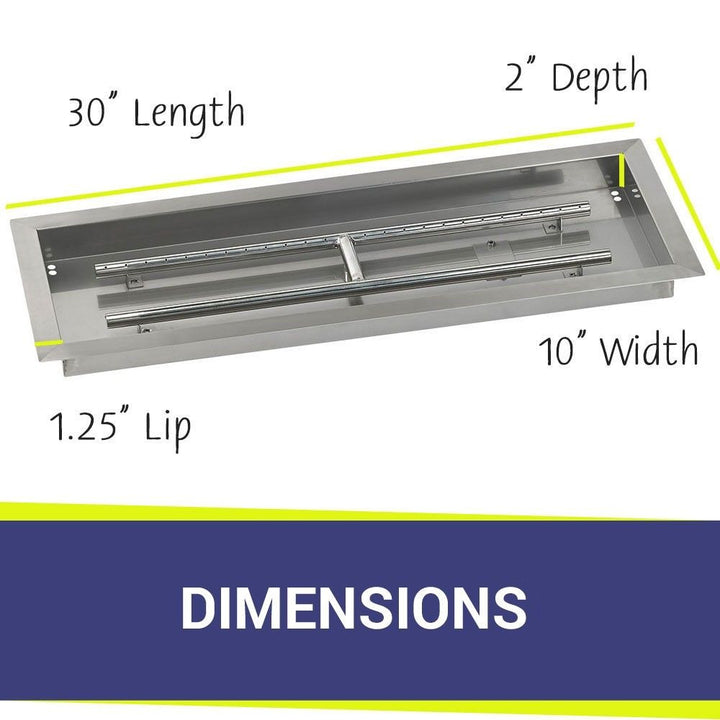 American Fire Glass 30" x 10" Rectangular Stainless Steel Drop-In Pan with AWEIS System - Bundle