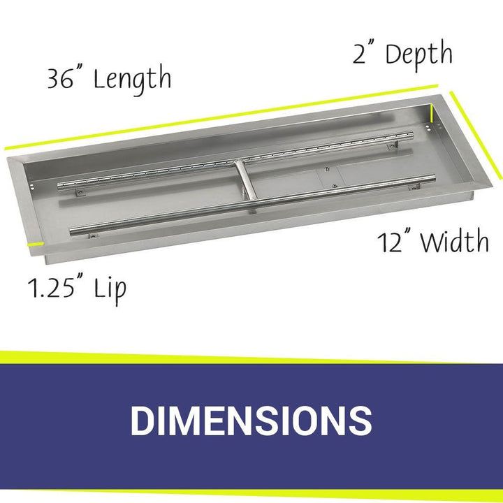 American Fire Glass 36" x 12" Rectangular Stainless Steel Drop-In Pan with AWEIS System