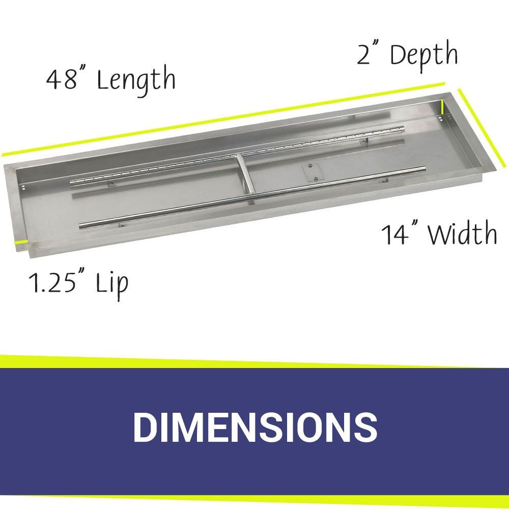 American Fire Glass 48" x 14" Rectangular Stainless Steel Drop-In Pan with AWEIS System