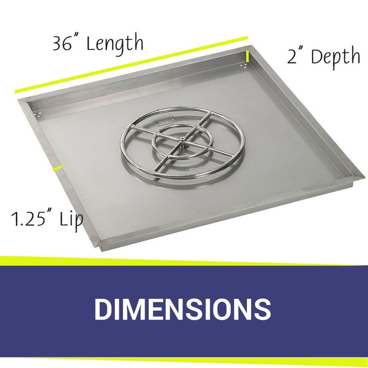 American Fire Glass 36" Square Stainless Steel Drop-In Pan with AWEIS System