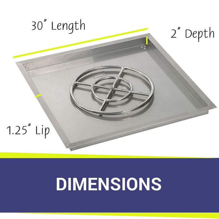 American Fire Glass 30" Square Stainless Steel Drop-In Pan with AWEIS System (18 Ring)  Bundle