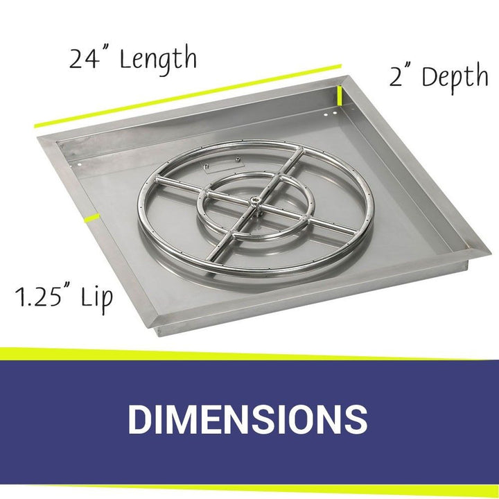 American Fire Glass 24" Square Stainless Steel Drop-In Pan with AWEIS System (18 Ring)