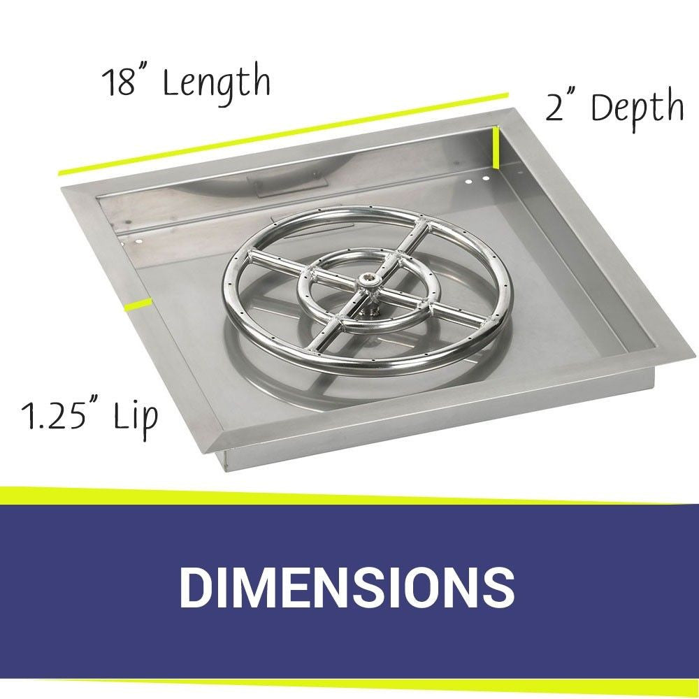 American Fire Glass 18" Square Stainless Steel Drop-In Pan with AWEIS System (12 Ring) - Bundle
