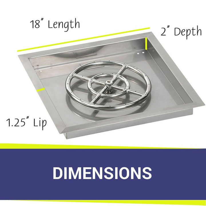 American Fire Glass 18" Square Stainless Steel Drop-In Pan with AWEIS System (12 Ring) - Bundle