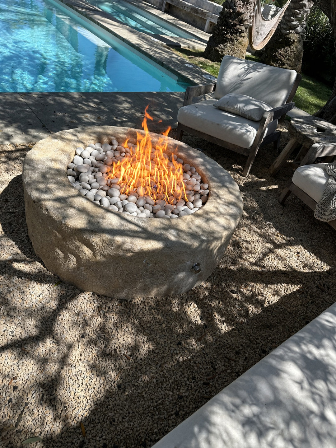 Hand Carved Solid Travertine Stone fire pit