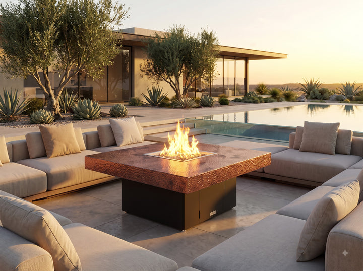 COOKE Santa Barbara Fire Pit Table 48" x 48" x 21" - Hammered Copper Top