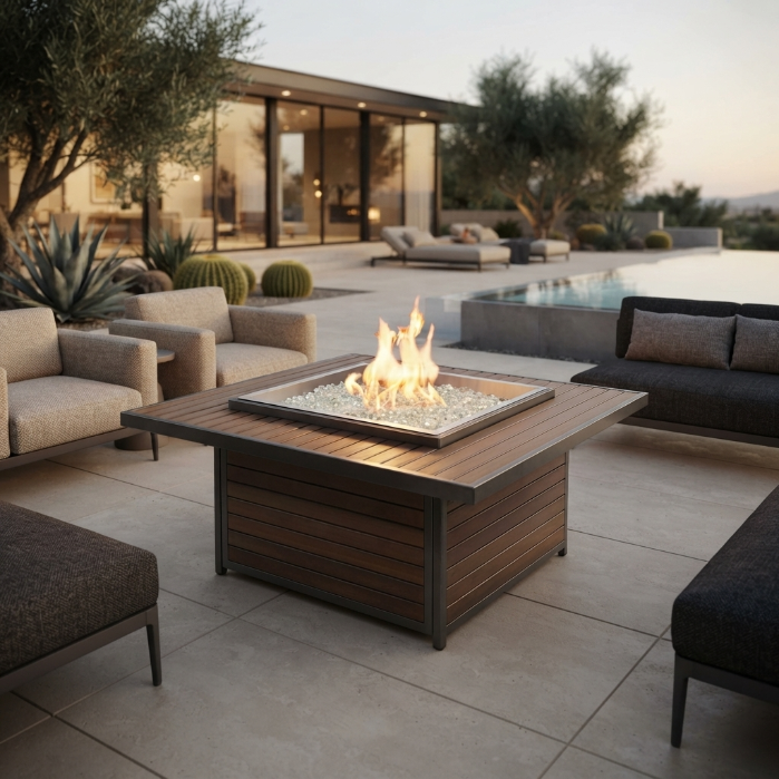 Kenwood Square Chat Height Umber Brown Gas Fire Pit Table