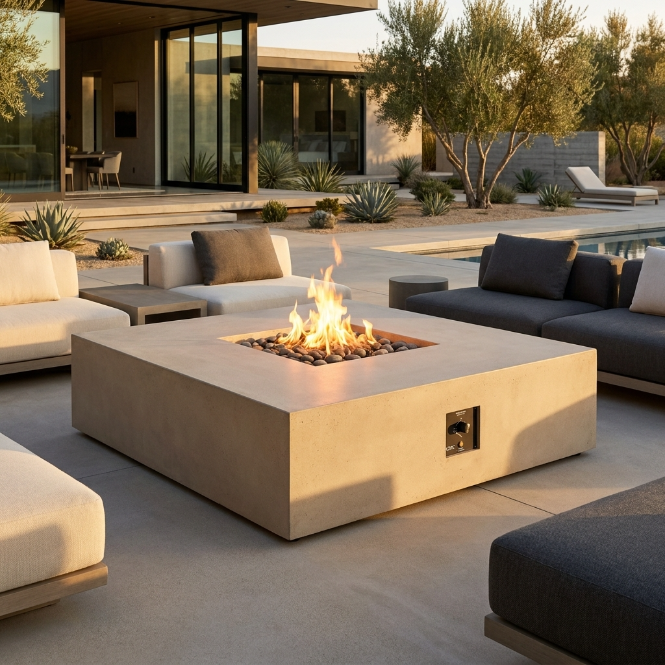 60"x 60" Square Ready-to-Finish Fire Pit Table Base w/Aluminum Top