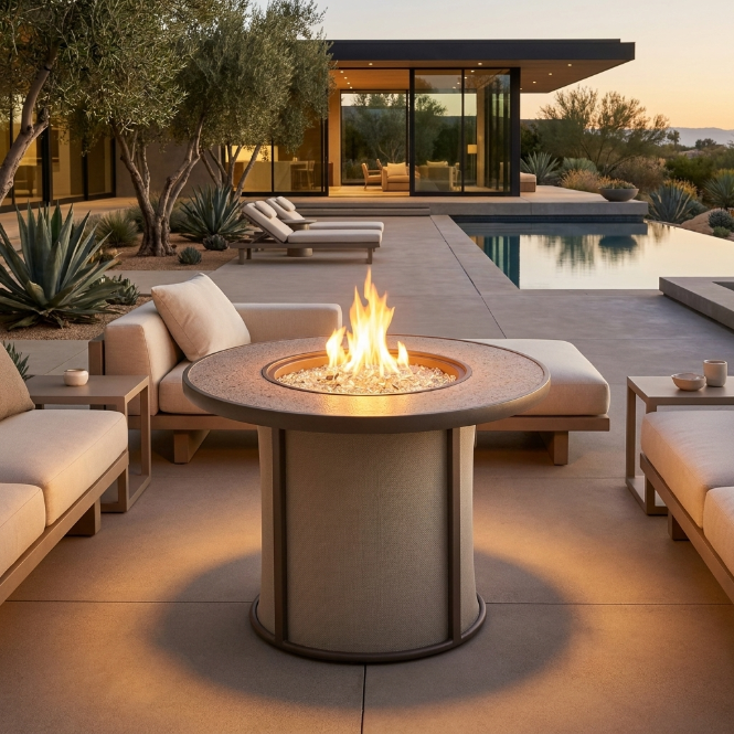 Grey Stonefire Round Gas Fire Pit Table