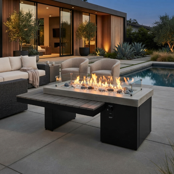 Uptown Coastal Grey Linear Gas Fire Pit Table
