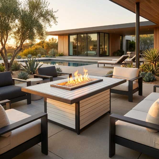 Brooks Rectangular White Gas Fire Pit Table