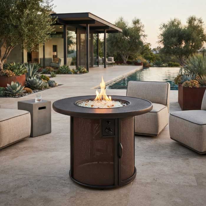 Brown Stonefire Round Gas Fire Pit Table