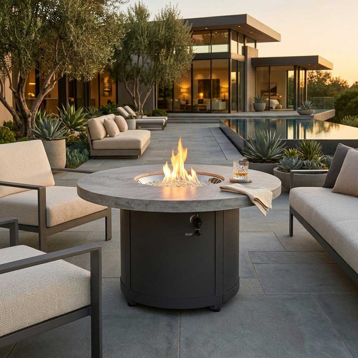 Outdoor Greatroom - White Onyx Beacon Fire Pit Table