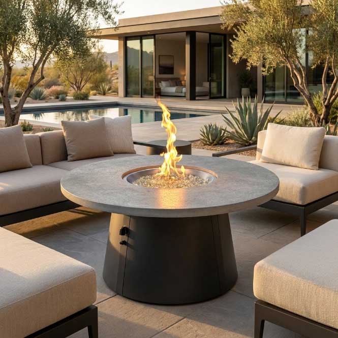 Outdoor GreatRoom Cirvalo 42" Round Gas Fire Pit Table – Relic Gray Top & Charcoal Grey Base