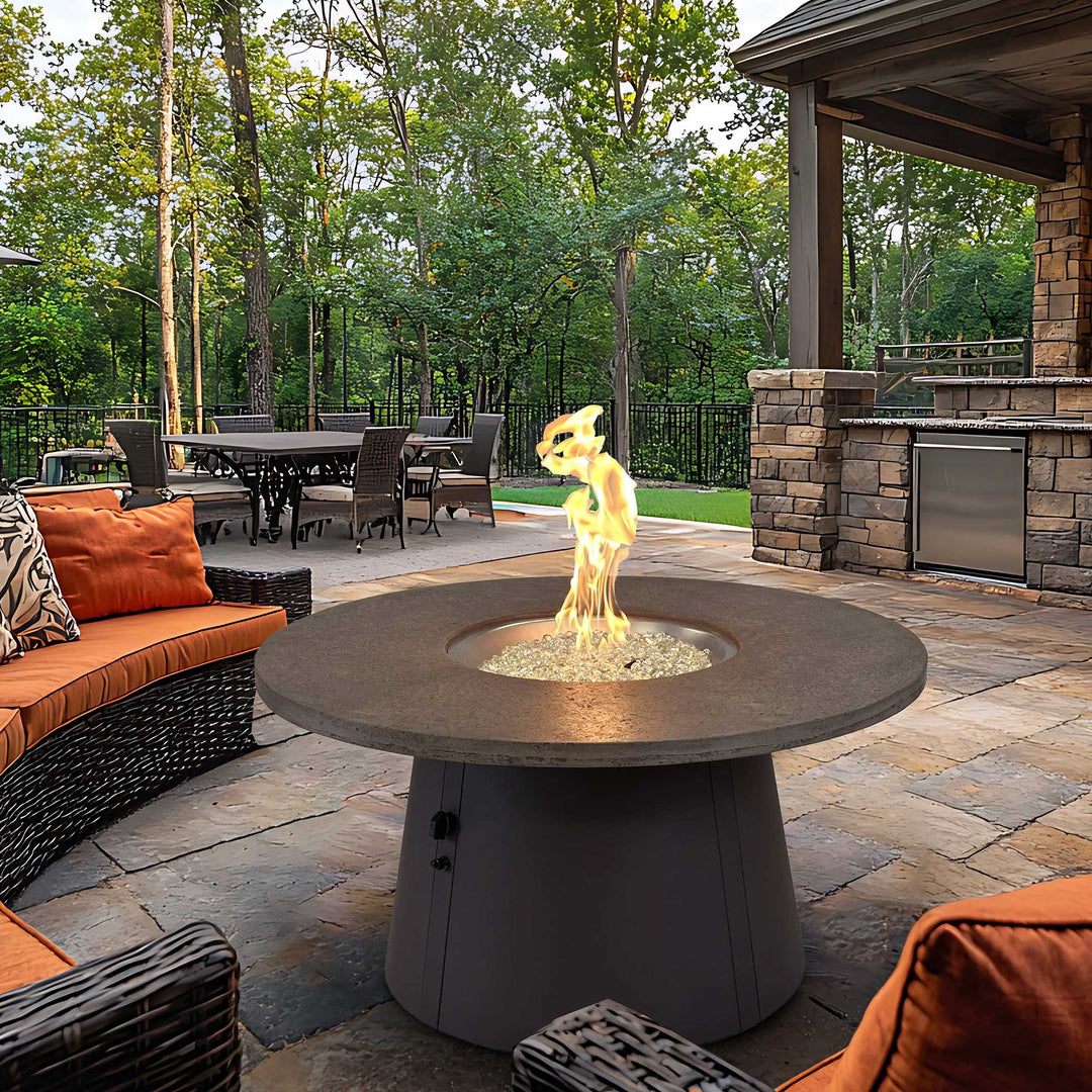 Outdoor GreatRoom Cirvalo 48" Round Gas Fire Pit Table – Fossil Brown Top & Brown Base