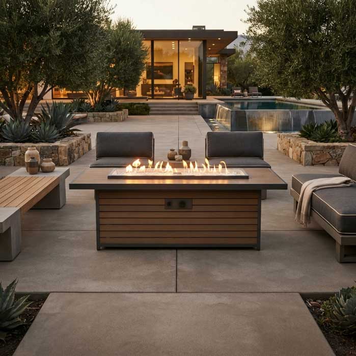 Kenwood Linear Chat Height Umber Brown Gas Fire Pit Table - 61" x 30.75" x 21.75"