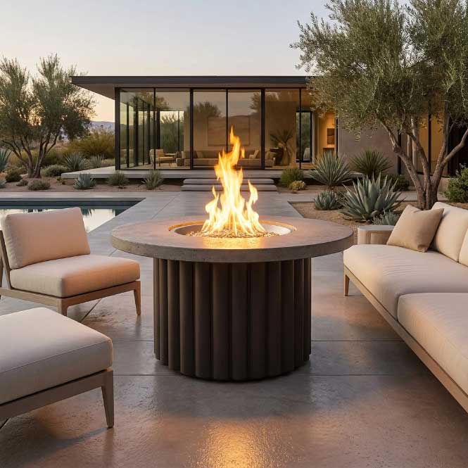 Reverie 42" Round Gas Fire Pit Table with Fossil Brown Supercast™ Top – Manual Ignition (LP or NG)