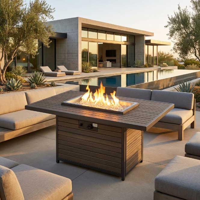 Brooks Rectangular Taupe Gas Fire Pit Table