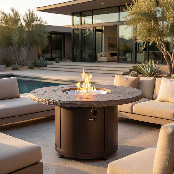 Outdoor Greatroom - Marbleized Noche Beacon Fire Pit Table