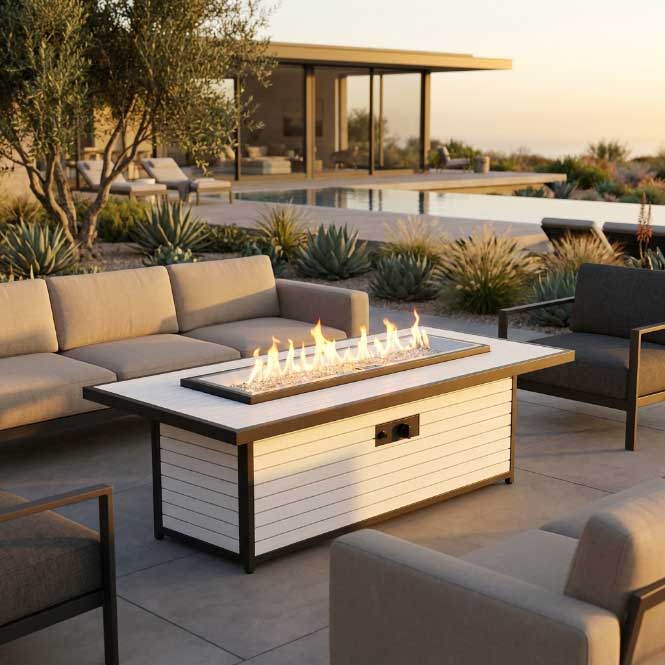 Brooks Linear White Gas Fire Pit Table