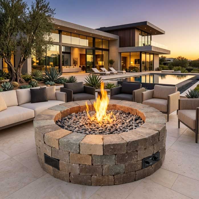Bronson Block Round Gas Fire Pit Kit