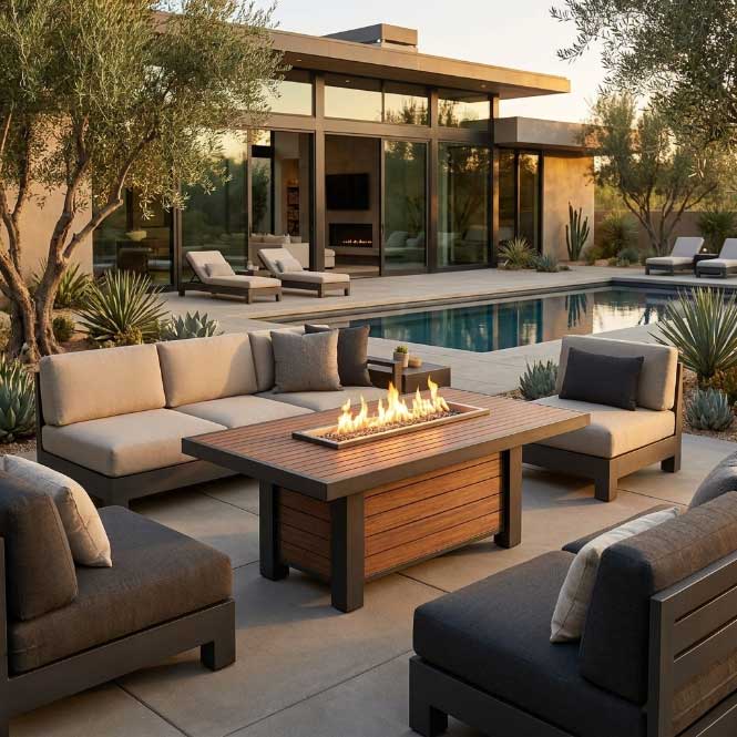 Kenwood Linear Dining Height Gas Fire Pit Table – 80" Rectangular Fire Table