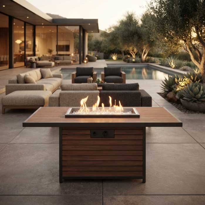 Kenwood Rectangular Chat Height Umber Brown Gas Fire Pit Table - 50" x 30.75" x 21.75"