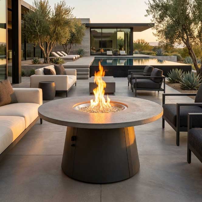 Outdoor GreatRoom Cirvalo 48" Round Gas Fire Pit Table – Relic Gray Top & Charcoal Grey Base