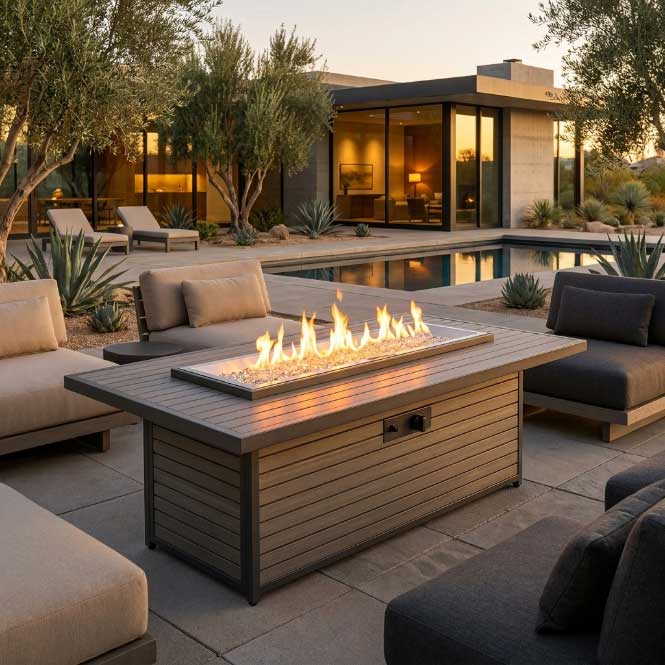 Brooks Linear Taupe Gas Fire Pit Table