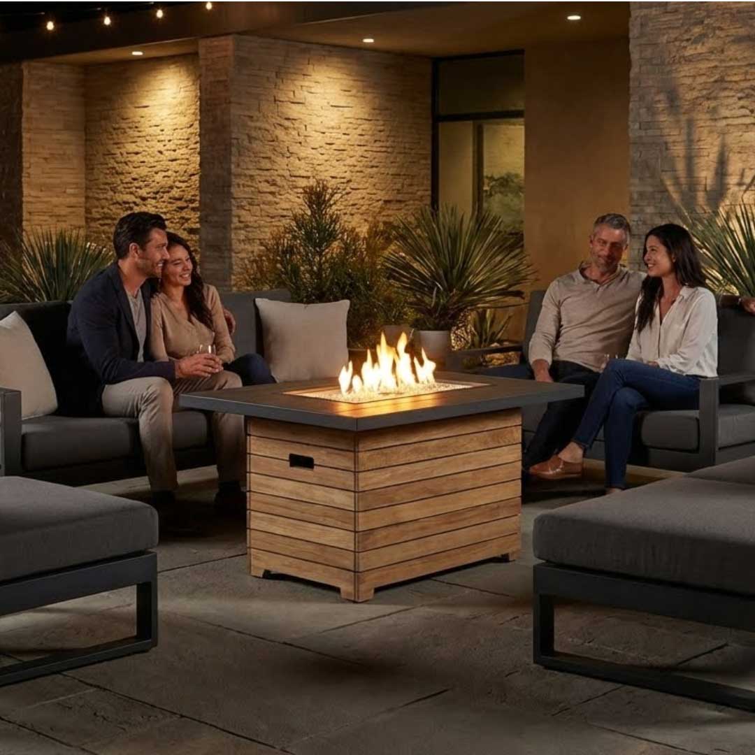 Darien Gas 42" Fire Pit Table with Teak Base & Crystal Fire® Burner