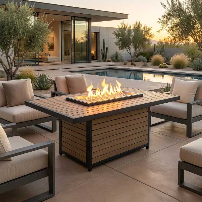 Brooks Rectangular Light Tan Gas Fire Pit Table