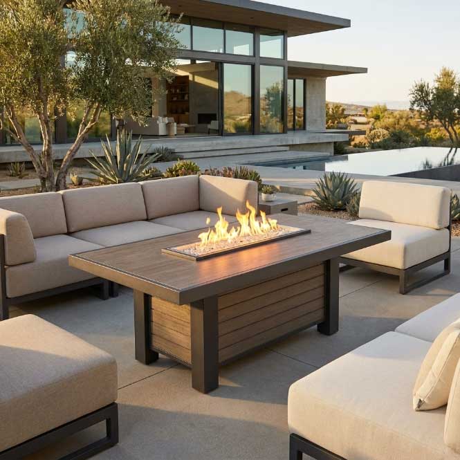 Brooks Linear Dining Height Taupe Fire Pit Table