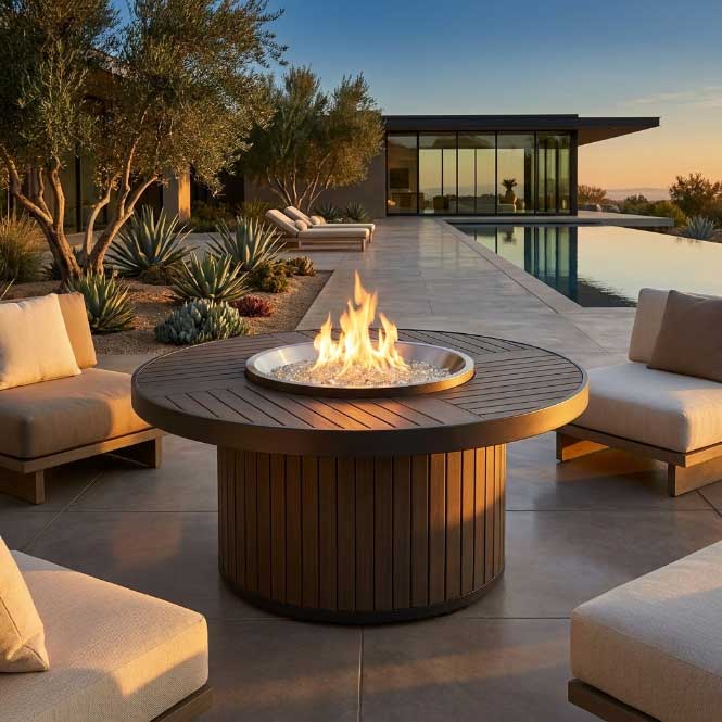 Brooks Round Taupe Fire Pit Table