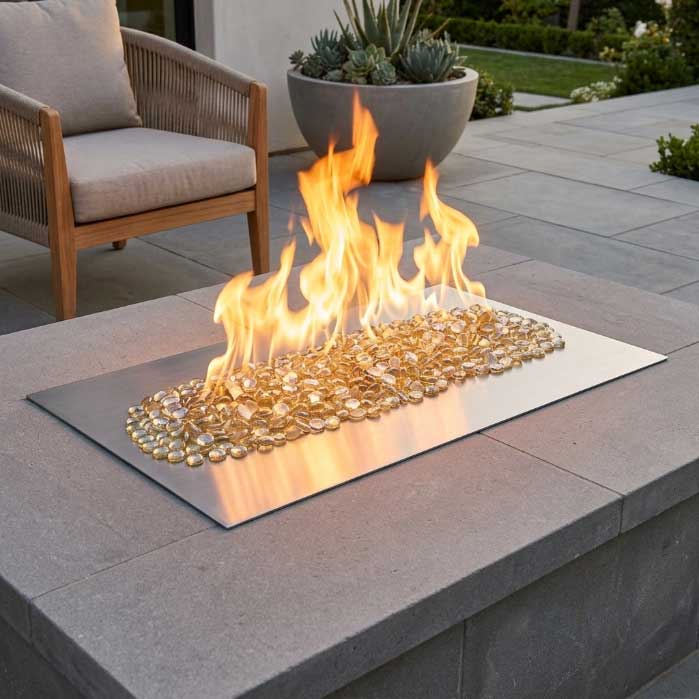 Outdoor Greatroom - 108" x 24" Crystal Fire Plus Linear Gas Fire Pit Burner Plate