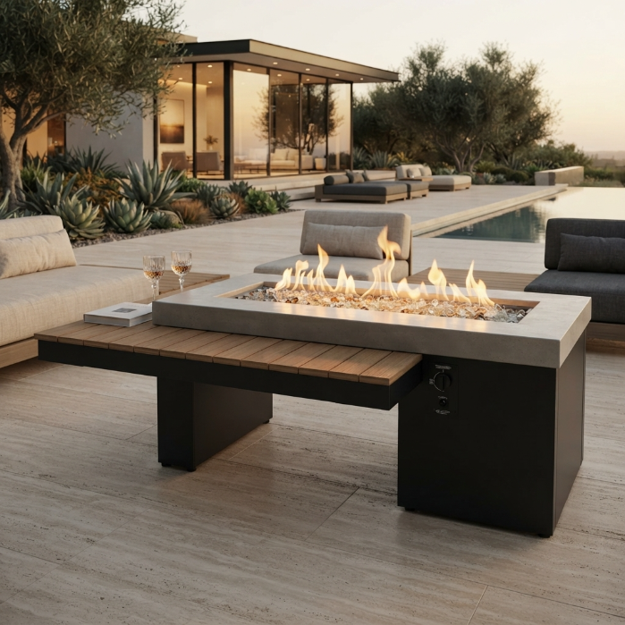 Uptown Antique Mahogany Linear Gas Fire Pit Table
