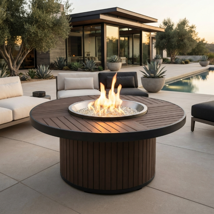 Kenwood Round Chat Height Umber Brown Gas Fire Pit Table