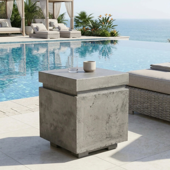 Tav 20" Propane Tank Enclosure & Side Table – Handcrafted Pewter Finish