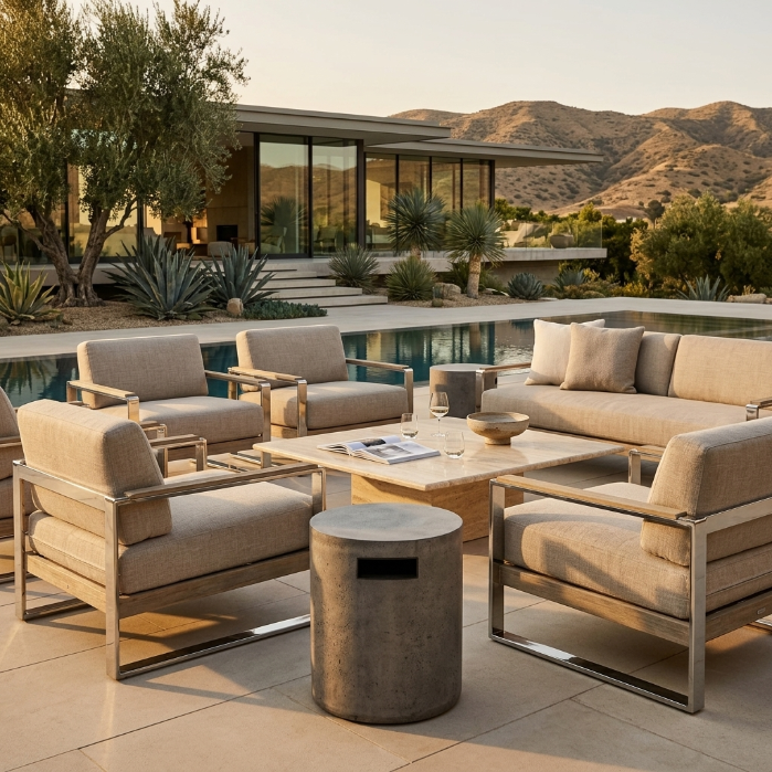 Orinda 15" Round Propane Tank Cover & Outdoor Side Table – Handcrafted Pewter Finish