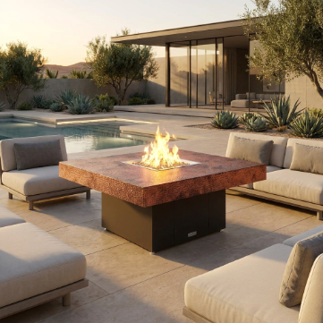 COOKE Parkway Fire Pit Table 48" x 48" x 21" - Hammered Copper Top