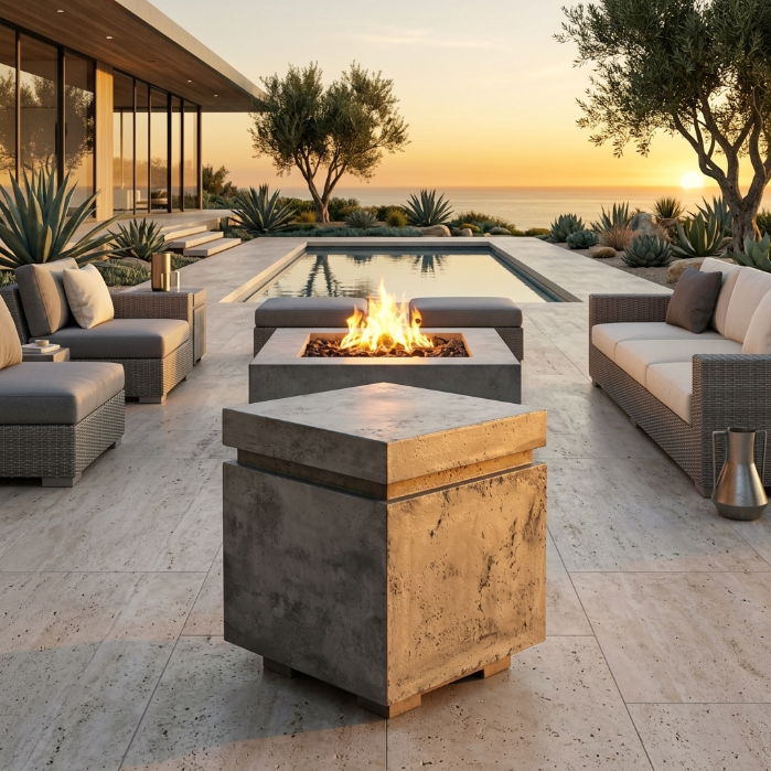 Tav 20" Propane Tank Enclosure & Side Table – Handcrafted Pewter Finish
