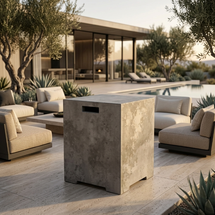 Sausalito Propane Tank Enclosure – 16" Square GFRC Tank Cover (Pewter & Natural Finishes)