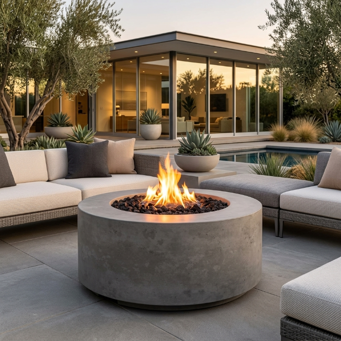 Cilindro Fire Bowl – 36" GFRC Fire Bowl (Pewter & Natural Finishes)