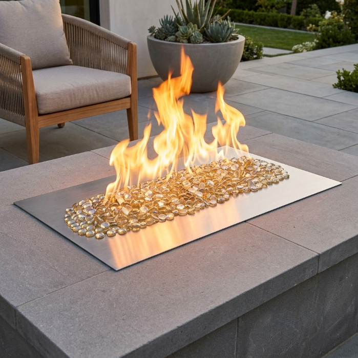 Outdoor Greatroom - 108" x 24" Crystal Fire Plus Linear Gas Fire Pit Burner Plate
