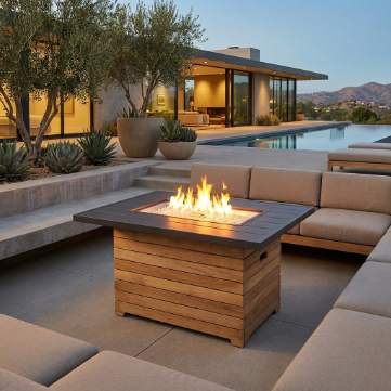 Darien Gas 42" Fire Pit Table with Teak Base & Crystal Fire® Burner