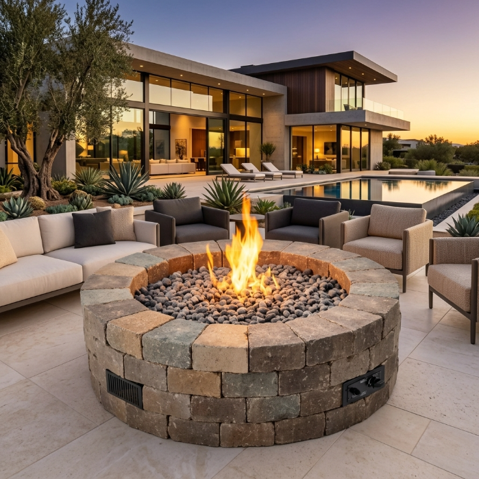 Bronson Block Round Gas Fire Pit Kit