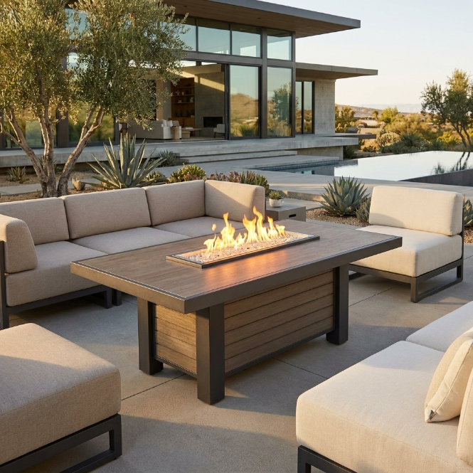 Brooks Linear Dining Height Taupe Fire Pit Table