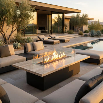 COOKE Newport Fire Pit Table 60" x 42" x 21" - Stone Top
